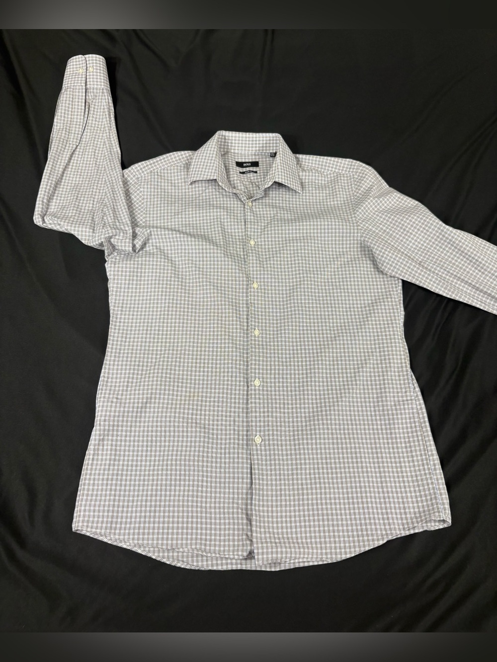 Hugo Boss Shape Fit Mens Gray Plaid L/S Button Up Dress Shirt 15.5